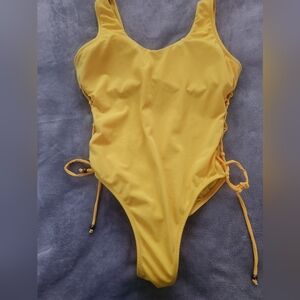 Yellow One-Piece Lace-Up Side Swimsuit